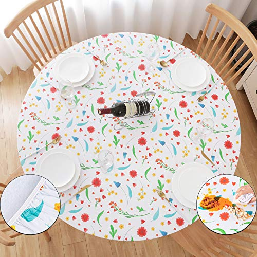 UMINEUX Nappe Ronde en Vinyle avec Bords élastiques et Dos en Flanelle, imperméable et Facile à Nettoyer, pour intérieur ou extérieur, Convient aux Tables jusqu'à 101,6 à 111,8 cm de diamètre (Fleur