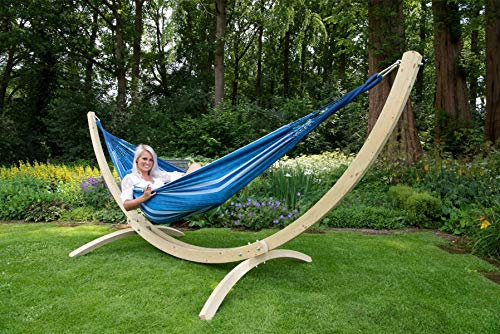 Tropilex Südamerikanische Hängematte Single mit Gestell | Handgefertigt | Fairtrade | 8 Stile & 10 Farben zur Auswahl | Flexibel & Belastbar | Perfekt für den Garten, Camping und auf Reisen geeignet