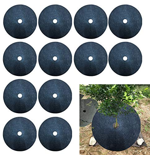 JYCAR 12 x Unkrautmatten, Unkrautvlies zur Kontrolle von Baum, Unkrautblock, Mulch, Baummatte, runde Unkrautbarriere, Bodenabdeckung, Baummulchring, Pflanzenabdeckung(Durchmesser 32 cm)