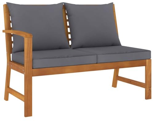 vidaXL Akazienholz Massiv Gartenbank 114,5cm mit Dunkelgrauen Kissen Sitzbank Holzbank Sofa Gartensofa Parkbank Gartenmöbel Bank Terrasse