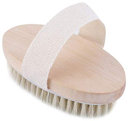 Premium Quality Dry Skin Body Brush Natural Bristle Brush Soft Handle Pouch Brush