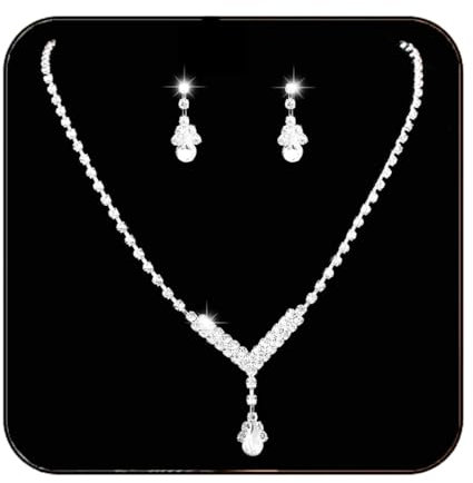 Ushiny Silbernes Brautschmuck-Set Hochzeit Kristall Halskette und Ohrringe Set glitzernde Strass baumelnde Tropfen Ohrringe Halskette Schmuck für Frauen und Mädchen