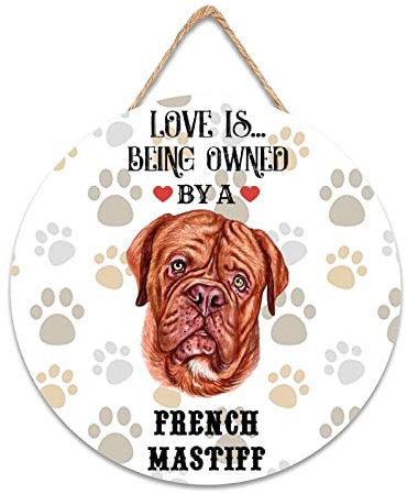 CustonCares Dog Home Zitat Love is Being Owned by A Dog Welcome Haustürschild Hunde-Illustration Bauernhaus Hängeschild Vintage Holzschild New Home Owner Geschenke 30,5 x 30,5 cm rund