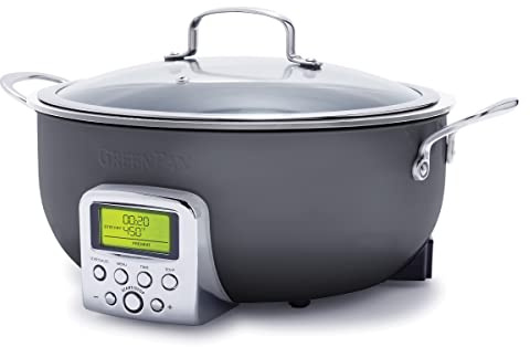 GreenPan Elite Essential Smart Electric 6QT Skillet Pot, Presets to Sear Saute Stir-Fry and Cook Rice, Healthy Ceramic Nonstick and Dishwasher Safe Parts, Easy-to-use LED Display, Graphite