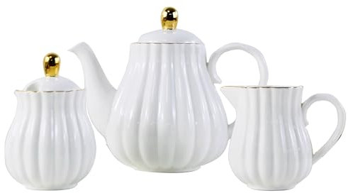 YBK Tech Euro Style Strength Porcelain Tea Sets, Coffee Pot Ceramic Teapot, Milk Jug and Sugar Bowl (White)