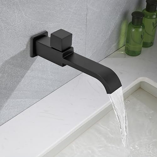 G1/2 Wandarmaturen, Moderne Messing Badarmaturen, Wasserhahn, Wand Einloch Kaltwasserhahn für Küche, Bad, Waschbecken, Becken,| Mattschwarz