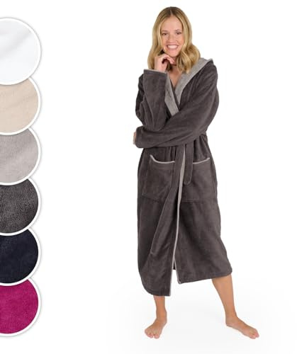 Blumtal badrock dam, gosig mjuk badrock dam bomull med fodrad huva och sammetslen frottévelour, Oeko-TEX®-certifierad, storlek L, antracit och grå