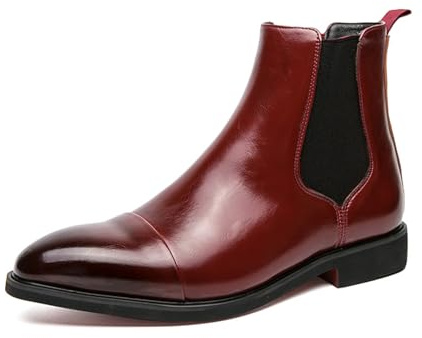 ENWIND Chelsea Knöchel Stiefel Herren Leder Kurzschaft Stiefel,Rot,43 EU