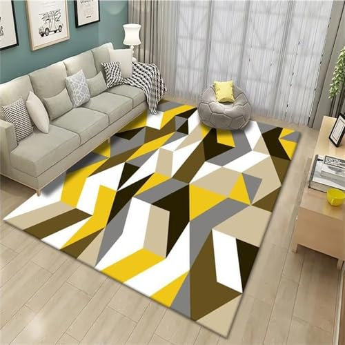 RUGMRZ Teppichmatte Geometrische Anti-Rutsch deko esszimmer teppiche gelb fleckerlteppich Outdoor teppichmatte Landhaus deko180x280CM