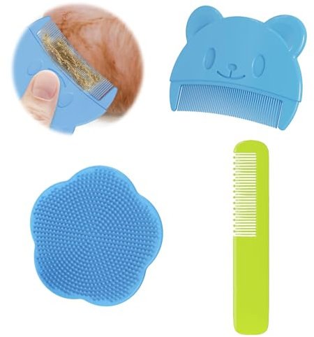 3 Stück Baby HaarbüRste,Baby Badebürste，Milchschorf Kamm,BabybüRste, Gerader Babykamm Geeignet für Neugeborene, um die Kopfhaut des Babys zu Massieren(2 Stück in Blau und 1 Stück in Grün)