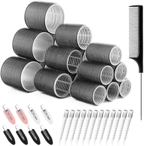 39PCS Hair Curlers Rollers - Self Grip Hair Rollers Set, Hair Tools,Hair Rollers, 18 Rollers 12 Duckbill Clips 8 Bang Clips 1 Comb for Short, Medium, Long Hair for Salon DIY Hairdressing