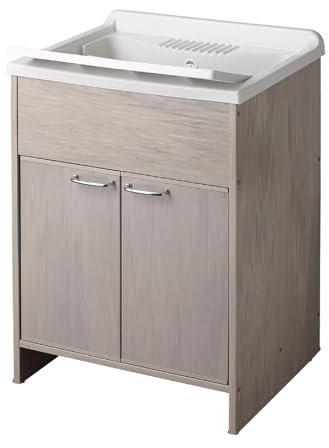 Liberoshopping Mobile lavatoio in Pvc a 2 ante con vasca in resina 60x50 cm (Rovere Grigio)