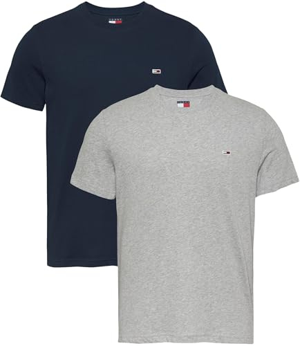 Tommy Jeans Tjm Xslim 2pack Jersey Tee Ext Dm0dm20687, Maglietta a Maniche Corte Uomo, Multicolore (Grey Htr/Dark Night Navy), XXL Plus (Pacco da 2)