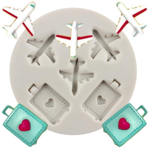 MINFEIDMS Stampi in Silicone Aerei Bagagli Stampi Fondente Per Decorare Torta Cupcake Toppers Cioccolato Pasta Fiore Caramelle Argilla Polimerica