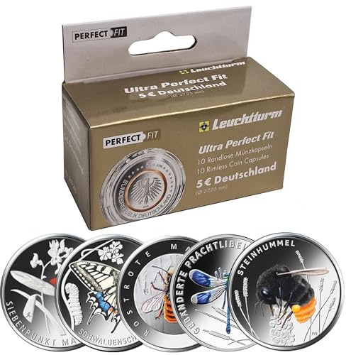 Ultra Perfect·Fit Münzkapseln für 5 Euro Münze Deutschland 2024 Steinhummel Leuchtturm 10er Pack