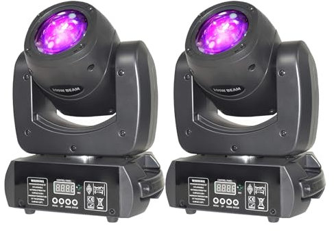 DMX512 Lot de 2 lampes de scène à tête mobile 100 W avec 8 gobos et 8 couleurs Lumière de fête DJ 8 prismes Effet stroboscopique pour DJ Bar Club Scène Noël Fête
