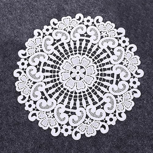 Blausky 4 Stück Spitze Runde Stickerei Tisch Tischset,Gestrickte Deckchen,Spitze Untersetzer,Retro Blume Matte Handarbeit Spitzendeckchen Tischsets Häkeldeckchen für Tische Esszimmer,25 x 25cm Weiß E