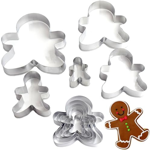 PACIOCEAN 5PCS Stainless Steel Gingerbread Man,for Baking Cake Pastry Holiday Decoration,Christmas Cookie Cutters Gingerbread,DIT Baking Tool Christmas Day Party