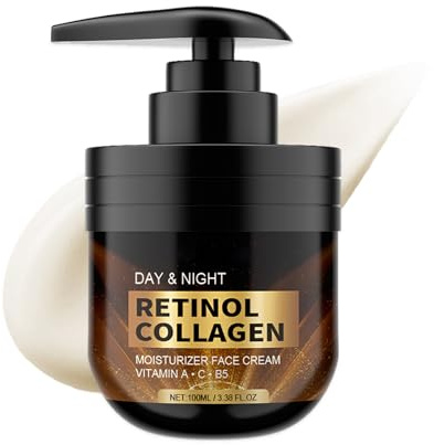 Retinol Creme Gesicht 100ml - Collagen Creme mit Hyaluronsäure - Anti Falten Feuchtigkeitscreme zur Reduzierung Feiner Linien, Lifting und Straffungscreme - Retinol-Kollagen-Cream für Gesichtspflege