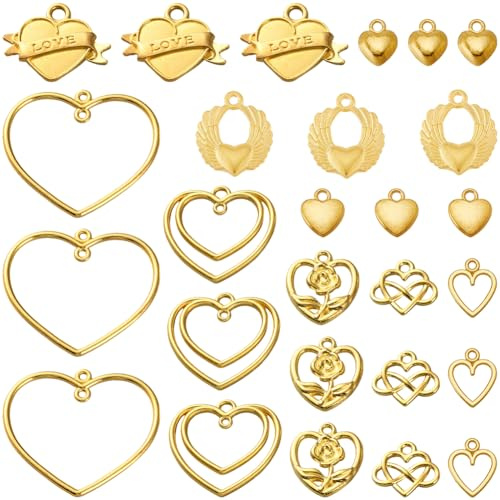 SUNNYCLUE 1 Box 72Pcs 9 Styles Heart Charms Gold Hearts Charm Bulk Alloy Flower Infinity Love Hollow Valentines Wedding Pendants for Jewellery Making Earrings Necklaces Bracelets Keychains Supplies