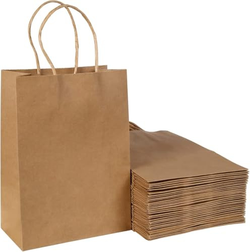 BESCOST Papiertüten, 20 Stück Geschenktüten, Kraftpapiertüten mit Henkel, 15 x 8 x 21 cm, Geschenktüten für Einkaufen, Hochzeiten, Verpackungen, Partys, Geburtstag, Weihnachten, 130 g/m², Braun