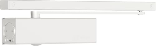 Bricard 6471251 Ferme-Porte technologie Pignon Crémaillère Excentré, force 1 à 4 (jusqu’à 80kg), bras à Glissière/anti-vandalisme, 100% Réversible, Blanc