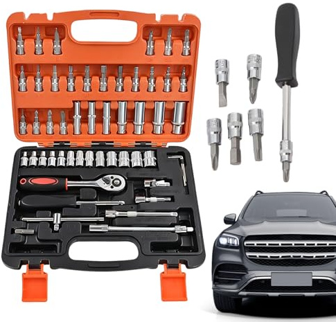 Herramienta mecánica - Juegos de dados con trinquete 53 piezas | Kit de llaves de acero al carbono, juego de llaves de vaso versátiles para reparación de automóviles, mantenimiento de automóviles, con