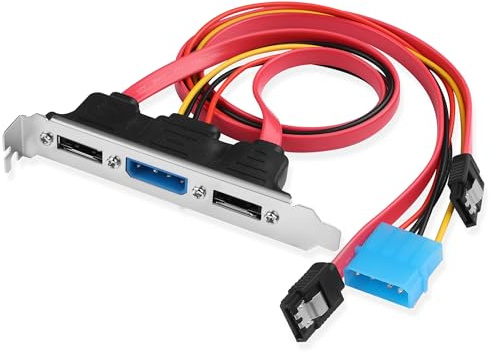 ELFJMZP Dual-Port eSATA Bracket, Desktop SATA to External eSATA Expansion, Middle Molex 4-Pin Power Connector, 2X SATA Cables + Power Cable 45cm, 6Gbps, Fits Standard PCIe Bracket Slot