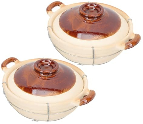 SECFOU 2 Cazuelas de Barro con Tapa y Asa Segura, Ollas Japonesas para Guisos en Cocinas Domésticas, Distribución Uniforme del Calor y Material de Arcilla