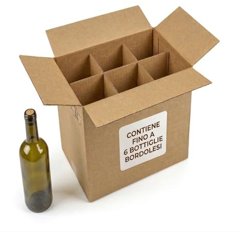 IMBALLAGGI 2000-10 Scatole automontanti 23x15x30 per 6 bottiglie bordolesi con alveare interno, confezione vino sicura e pratica per spedizioni, cantine e regali
