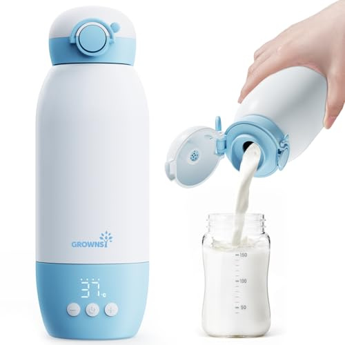Flaschenwärmer baby unterwegs GROWNSY Tragbarer fläschchenwärmer für travel Schnellheizender mobiler Babyflaschenwärmer mit 10000mAh Akku 600ml Kapazität und Temperaturkontrolle für die Reise
