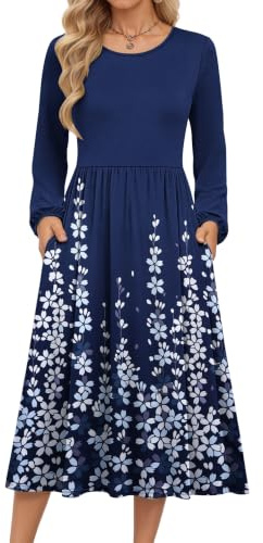 MOLERANI Summer Dresses for Women UK Round Neck Short Sleeve Elegant Tunic Dress Classic Midi Dress with Pockets