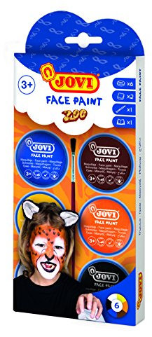 Jovi Creme-Make-Up Kinderschminke Set Zoo, weiche Textur, leicht aufzutragen, auf Ölbasis, 6 Dosen je 8 ml, inkl. 1 Pinsel und 2 Schwämme