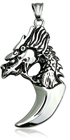 BlackAmazement Anhänger Edelstahl Zahn Drache Dragon Tooth Halskette Silber Herren Damen (Anhänger ohne Kette)