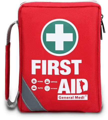 General Medi First Aid Kit - Small Compact First Aid Kit Bag(175 Piece) - Reflective Bag Design- Includes Instant Cold Pack, Emergency Blanket for Travel, Home, Office, Vehicle,Camping