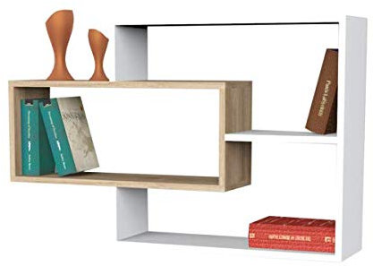 moebel17 Wandregal Sementha 0455 Bücherregal Hängeregal, Regal für Wohnzimmer, Weiß Walnuss, Holz, 3 Fächer