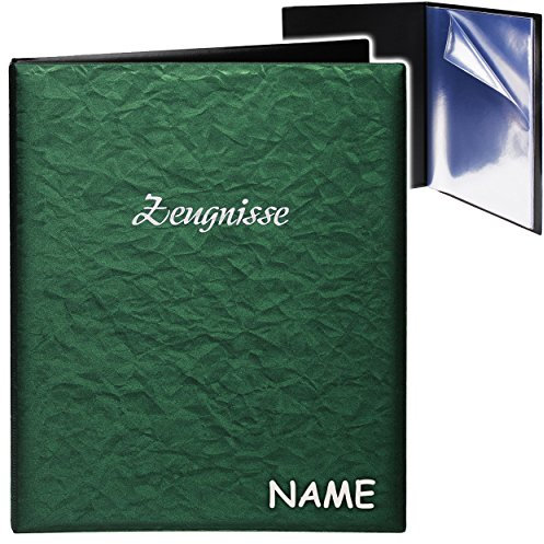 alles-meine.de GmbH A4 - Zeugnismappe/Dokumentenmappe - Zeugnisse 3D Kristall-Metallic Effekt - grün/dunkelgrün - inkl. Name - GEBUNDEN mit 20 festen Seiten- A 4 - ..