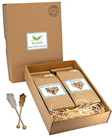 TEALAVIE - 2er Set Schubs & Wach | loser hochwertiger Kräuter Tee in nachhaltigem Design für Teeliebhaber | ideal für Dankeschön Geschenke | 120g Kräutertee lose