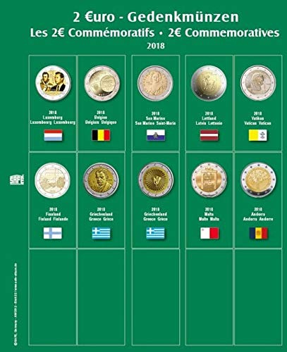 SAFE Münzblatt mit Vordruck für 2 Euro 2018 | Archivgeeignete Sichtfolie mit farbigem Begleitdruck und fester Lochkante