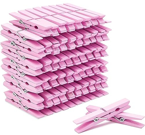 Juvale 100pk Light Pink Wooden Large Clothes Pegs with Water Paint. - Light Pink