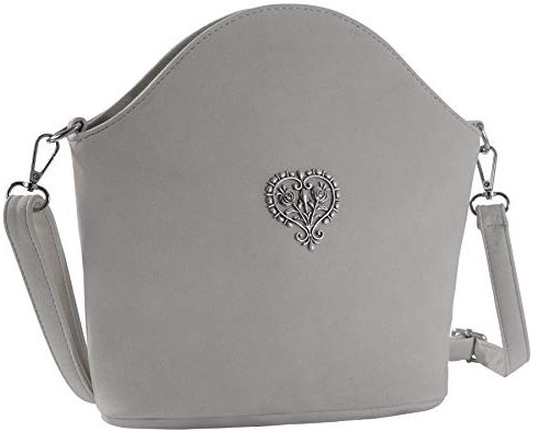 dressforfun Dirndl Tasche, Handtasche Damen mittelgroß, Trachten Mode, Trachtentasche in Wildlederoptik, Damen Tasche, Umhängetasche, Oktoberfest Accessoires, Damen-Schultertaschen - grau