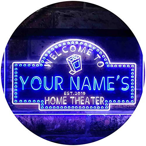 ADVPRO Personalized Your Name Est Year Theme Home Theater Cinema Dual Color LED Barlicht Neonlicht Lichtwerbung Neon Sign Weiß & Blau 300 x 210mm st6s32-ph2-tm-wb