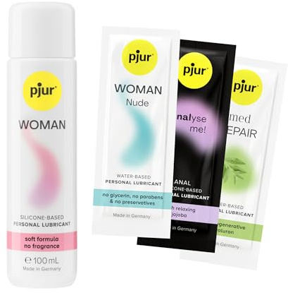 pjur WOMAN (100ml) - Probierset mit 3 x Gleitgelproben - Gleitgel für Frauen auf Silikonbasis - optimal für empfindliche Haut