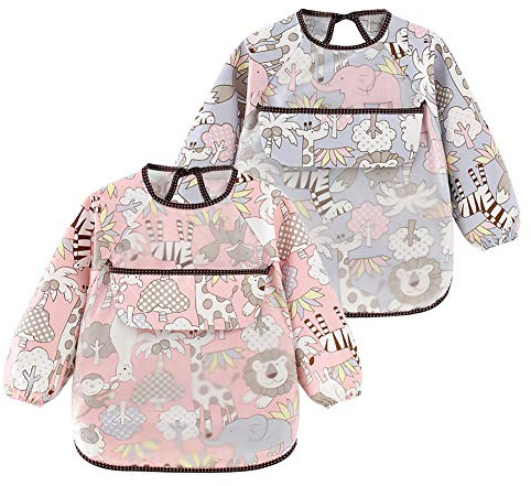 Happy Cherry - Jungen Langarm Lätzchen Wasserdicht Kleinkind Malschürze Baby Mädchen Unisex 2 Stück Ärmellätzchen Abwaschbar Bastelschürze mit Langarm für Essen Malerei Fütterung Spielen - 1-2 jahre