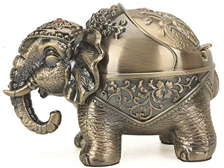 LAUYOO Elefant Metall Aschenbecher mit Deckel Vintage Zigaretten Aschenbecher für Außen Innen Rauchen Aschenbecher für Home Office Dekoration Desktop Aschenbecher für Smoker (Bronze)