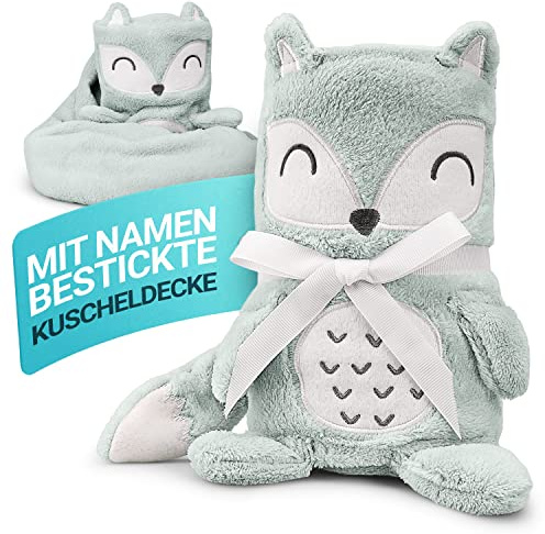 Babykajo Babydecke mit Namen Bestickt – 2in1 Kuscheldecke Wird zusammengerollt zum Kuscheltier – Perfektes Baby Geschenk zur Geburt für Jungen und Mädchen! Babydecke personalisiert.