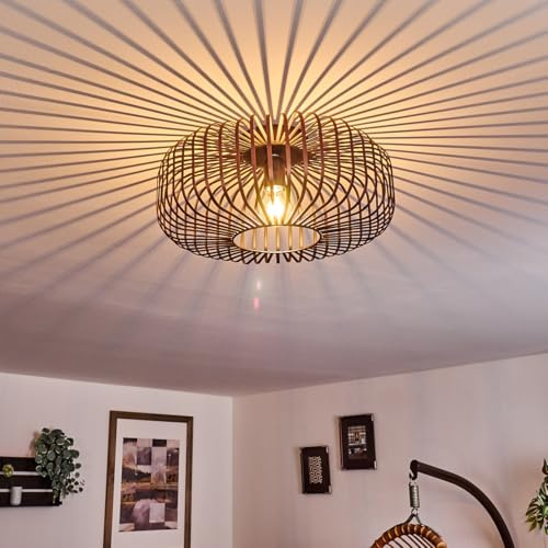 HOFSTEIN Deckenleuchte Wemude, 1-flammige Deckenlampe aus Metall, Schwarz-Kupfer, E27-Fassung, Spannender Lichteffekt durch Gitter-Optik, Durchmesser 40 cm, Modern Vintage Design, Schlafzimmer, Küche