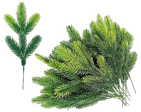 30 Stück Künstliche Tannenzweige Grünpflanzen Tannennadeln Künstliche Kiefer Nadel Zweig Tannenzweige Künstlich Kunsttannenzweige DIY für Girlande Kranz Weihnachten Verschönerung Weihnachtsdekor