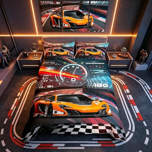 Loussiesd - Boys Racing Car Duvet Cover Set with 1 Pillowcase