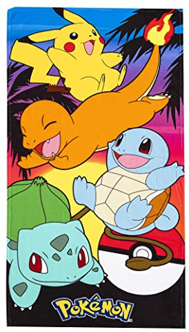 Northwest Pokemon Beach Towel, Pikachu Charmander Squirtle Bulbasaur, Soft and Absorbent 30 x 60, Sunset Pokemon